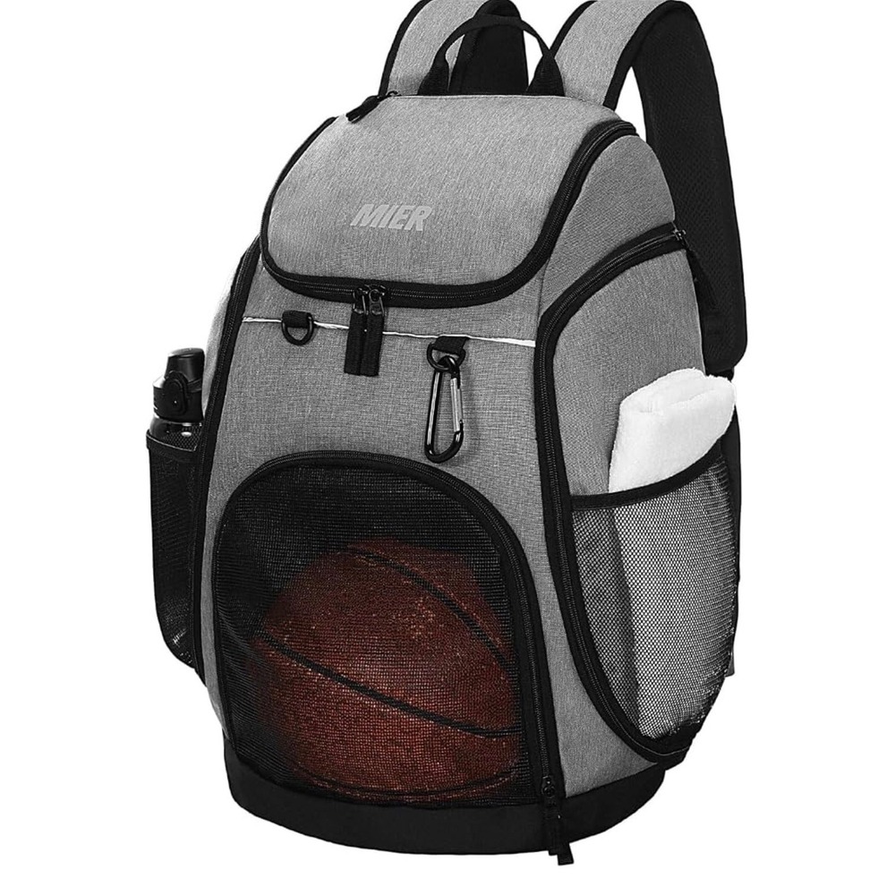 MIER Gym Backpack 40L Basketball Soccer Bag with Ball Compartment Gray Black